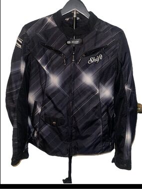 Shift Black and White Graphic Motorcycle Jacket. Size M